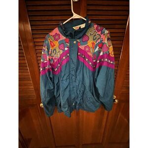 Vintage 80s 90s Bold Women's Spirit Floral Windbreaker Jacket Size‎ XL